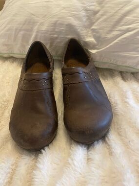 Dansko Brown Leather Wedge Clogs